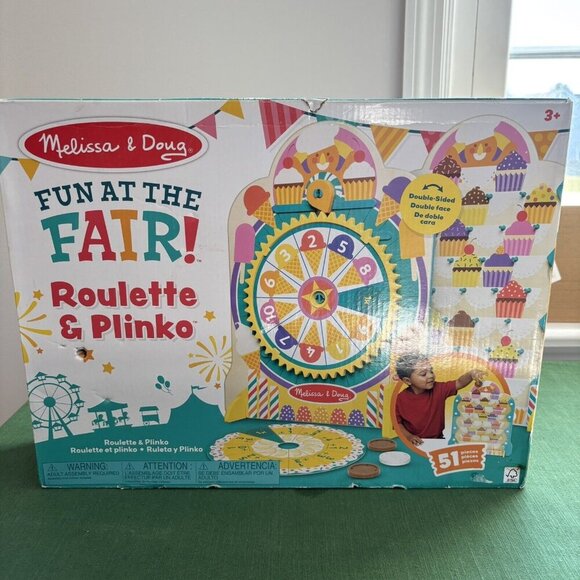 MELISSA & DOUG Fun at the Fair! Wooden Two-Sided Roulette & Plinko Games New Toy - Picture 1 of 3